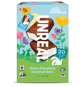 UNREAL dark chocolate coconut bars box with floral Easter design, 20 bars 