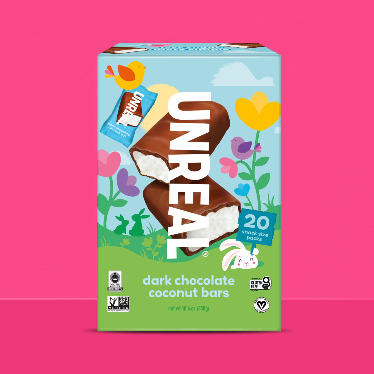 UNREAL easter dark chocolate coconut bars, 20 bars net wt 10.6 oz (300g)