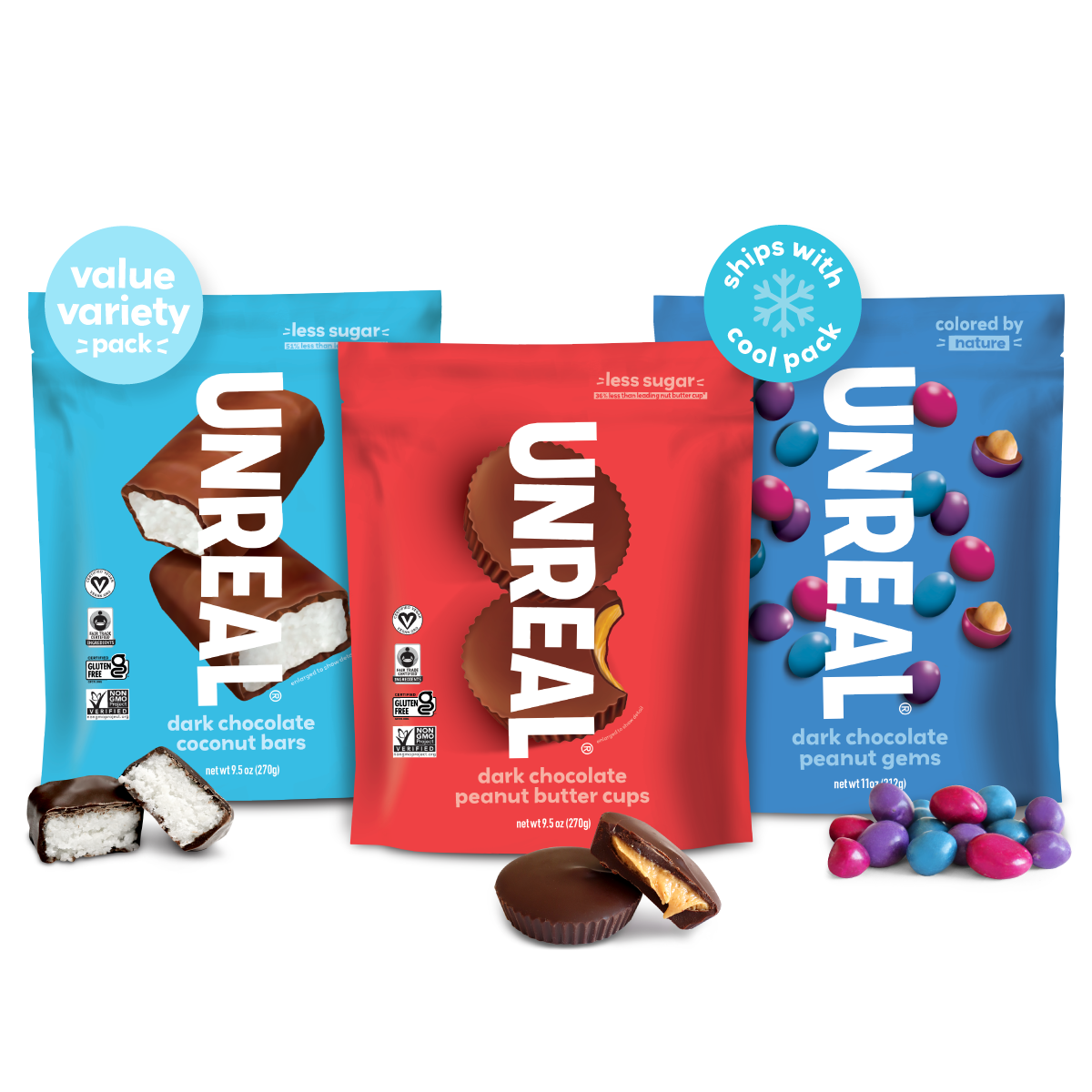 UNREAL® | value size variety pack - coconut bars, peanut butter cups ...