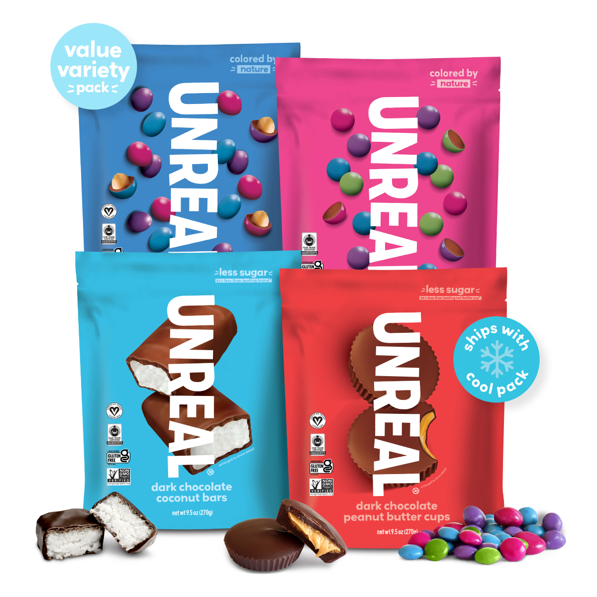 UNREAL® | value size variety pack - coconut bars, peanut butter cups ...