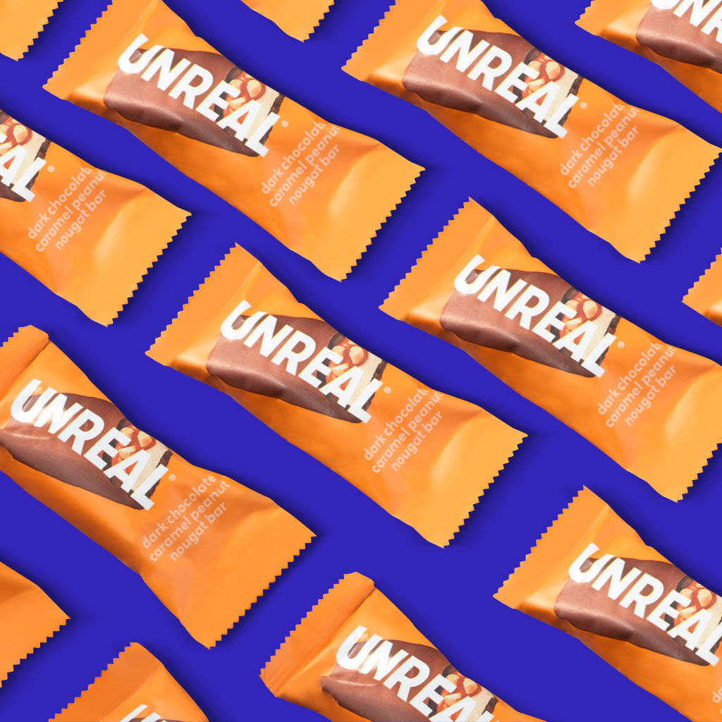 Unreal dark chocolate caramel peanut nougat bars