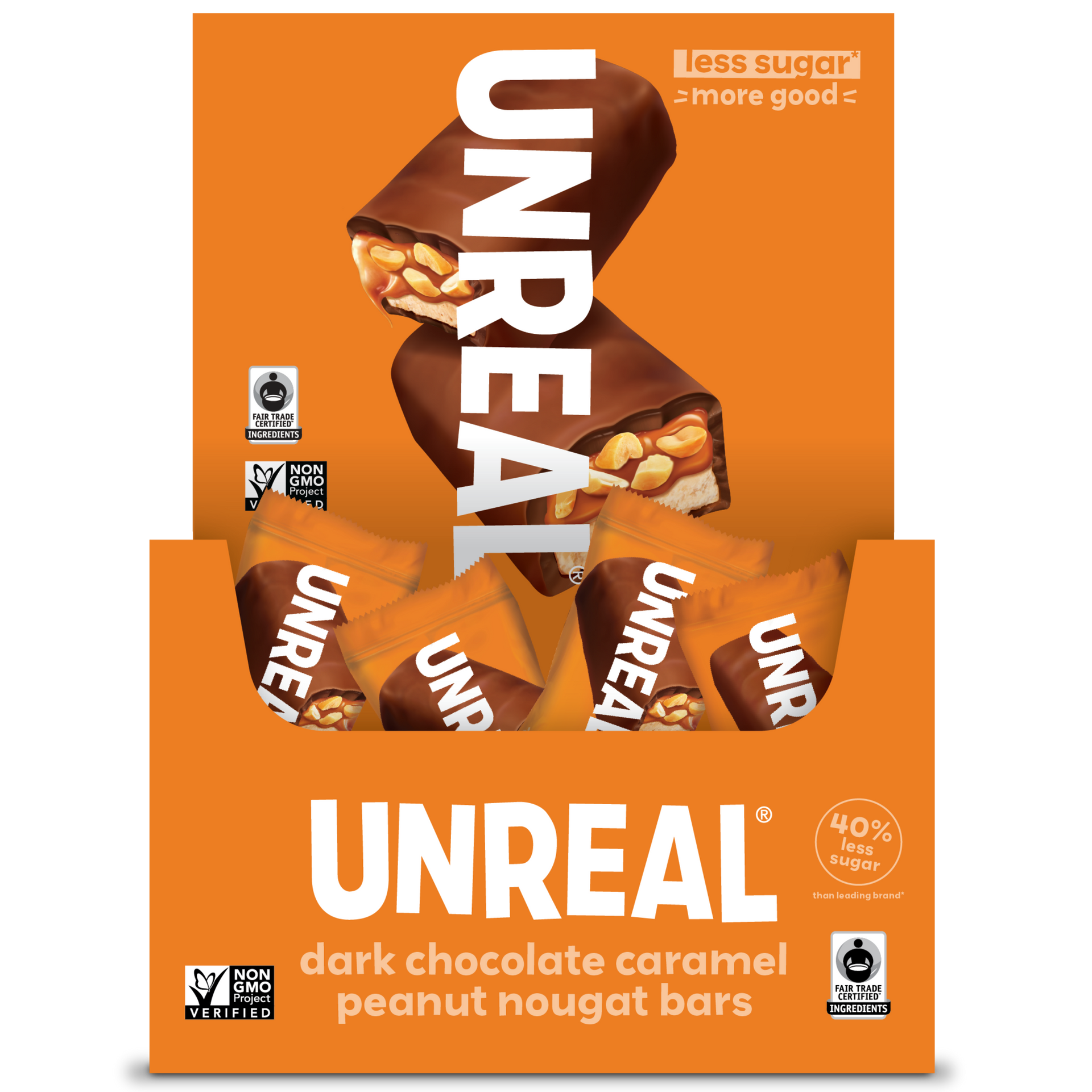 Dark chocolate caramel peanut nougat bars grab & go box